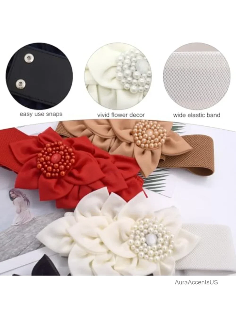 Elastic Big Décor Flowers Belt Wide Stretch Adjustable Fashion Waist Belt